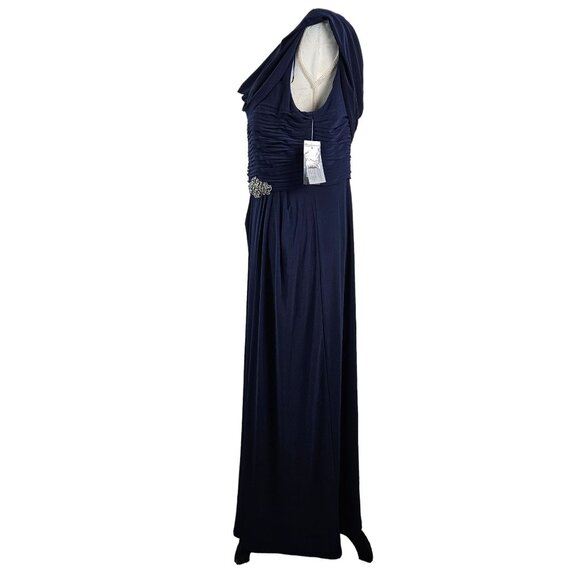 Alex Evenings Navy Blue Beaded Ruched Gown Size 16P Elegant Evening Maxi Dress - Picture 6 of 15
